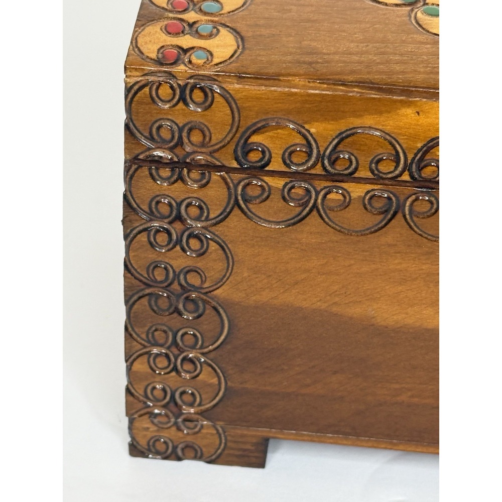 Vintage Polish Pyrography Wooden Box Folk Art Trunk Keepsake Chest 1981 Poland - Picture 14 of 15